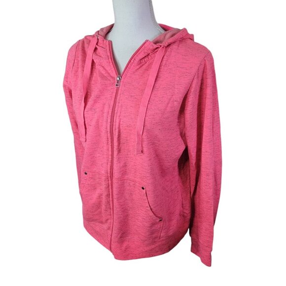 Made for Life Full Zip Sweatshirt Hooded Drawstring Women Large Hot Pink Heather - Picture 2 of 10
